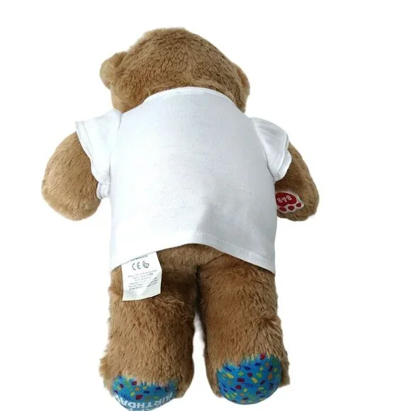 Build A Bear Workshop Brown Teddy Bear Plush Toy with Shirt Sings Happy Birthday - Picture 7 of 10